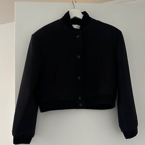 Zara Black Cropped Varsity Bomber Jacket